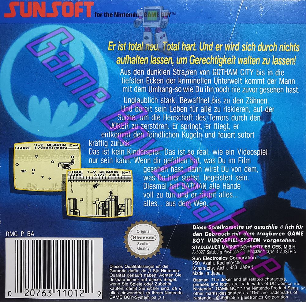 Batman the Video Game FRG Back of the box