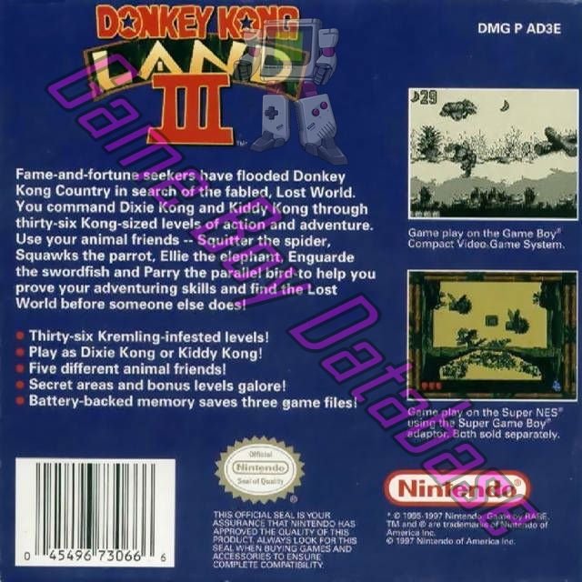 Donkey Kong Land III USA Back of the box