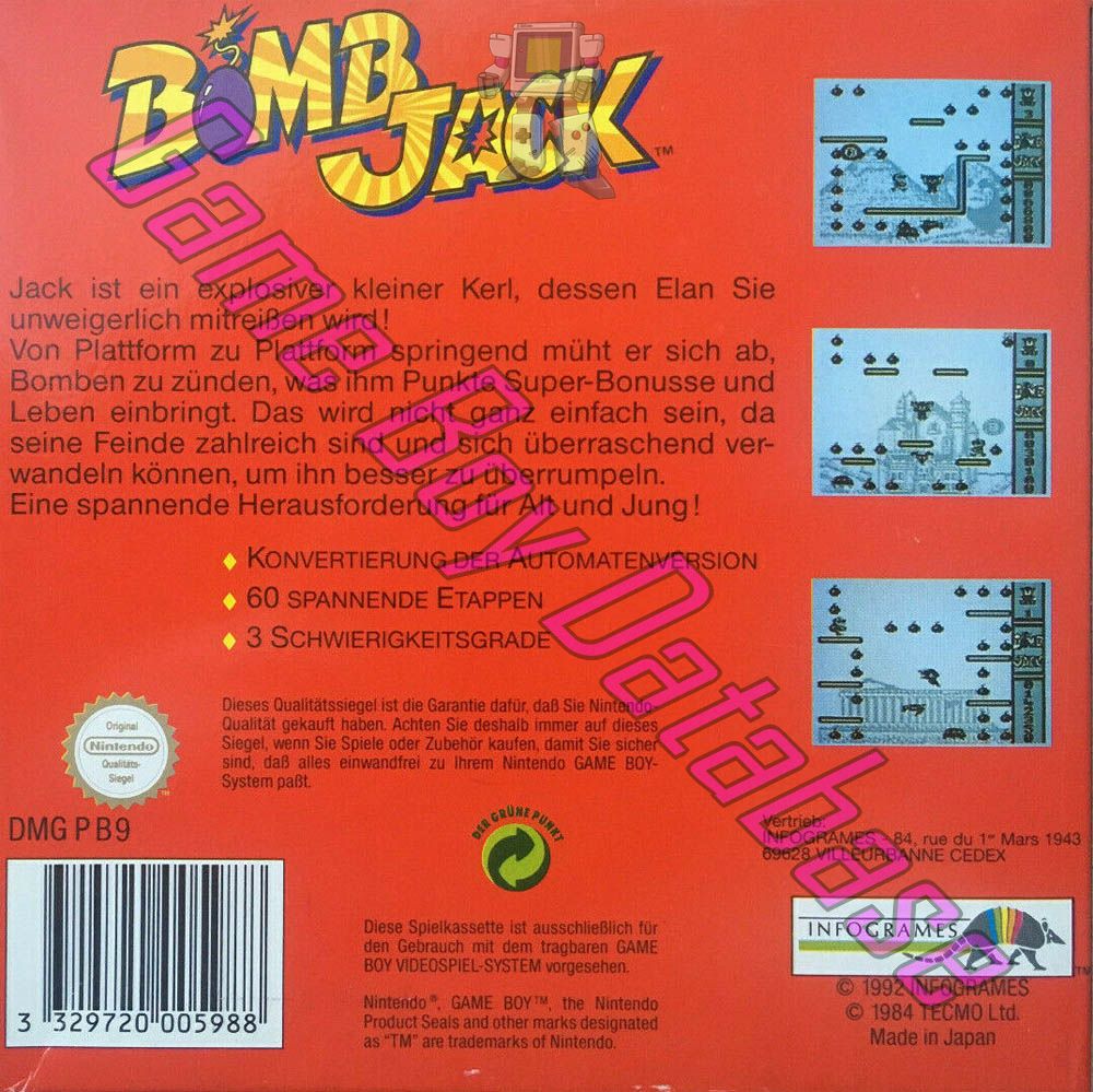 Bomb Jack NOE-1 Back of the box