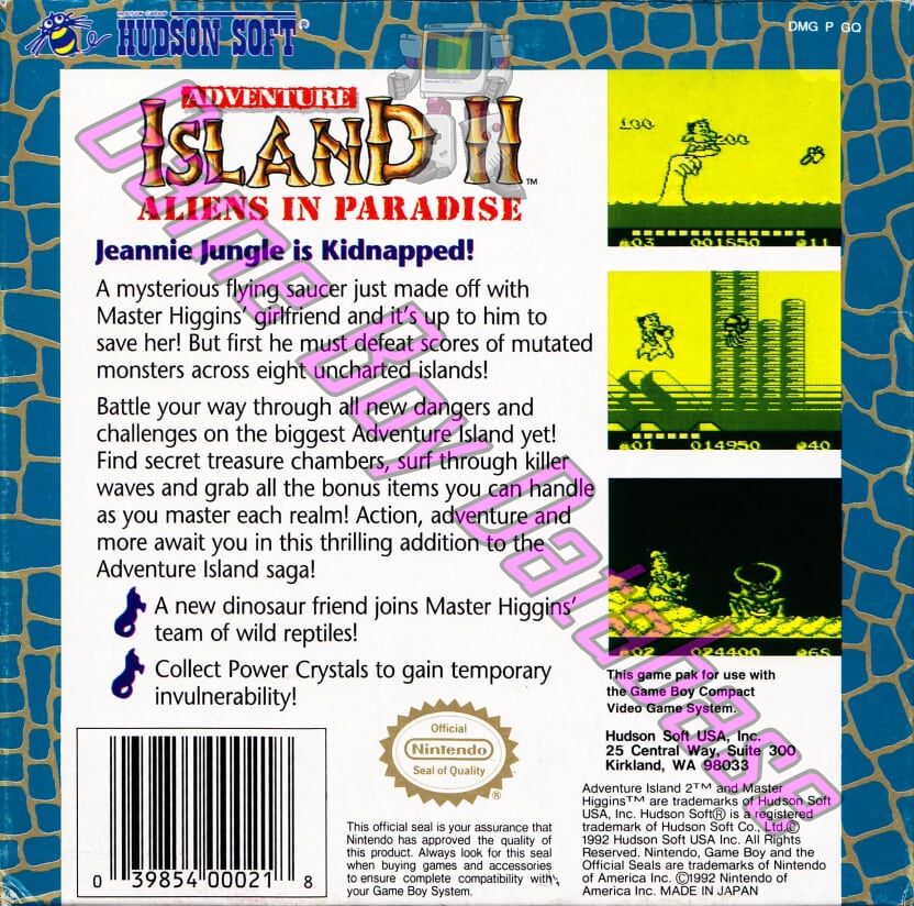 Adventure Island II USA-1 Back of the box