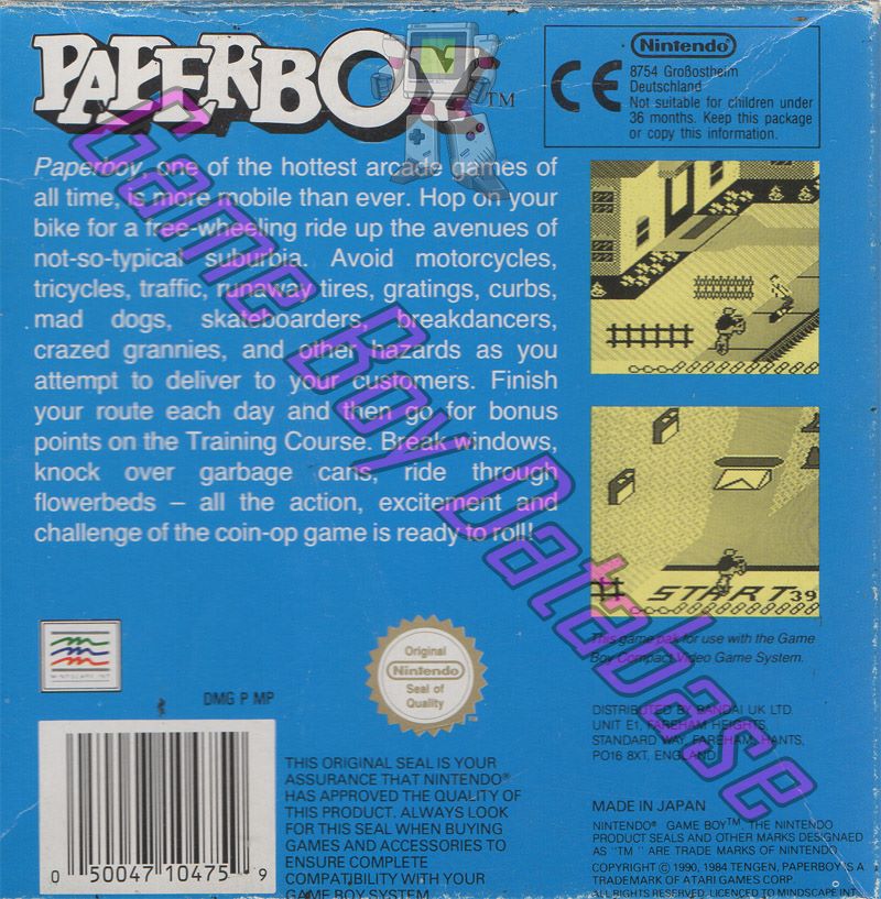 Paperboy UKV Back of the box