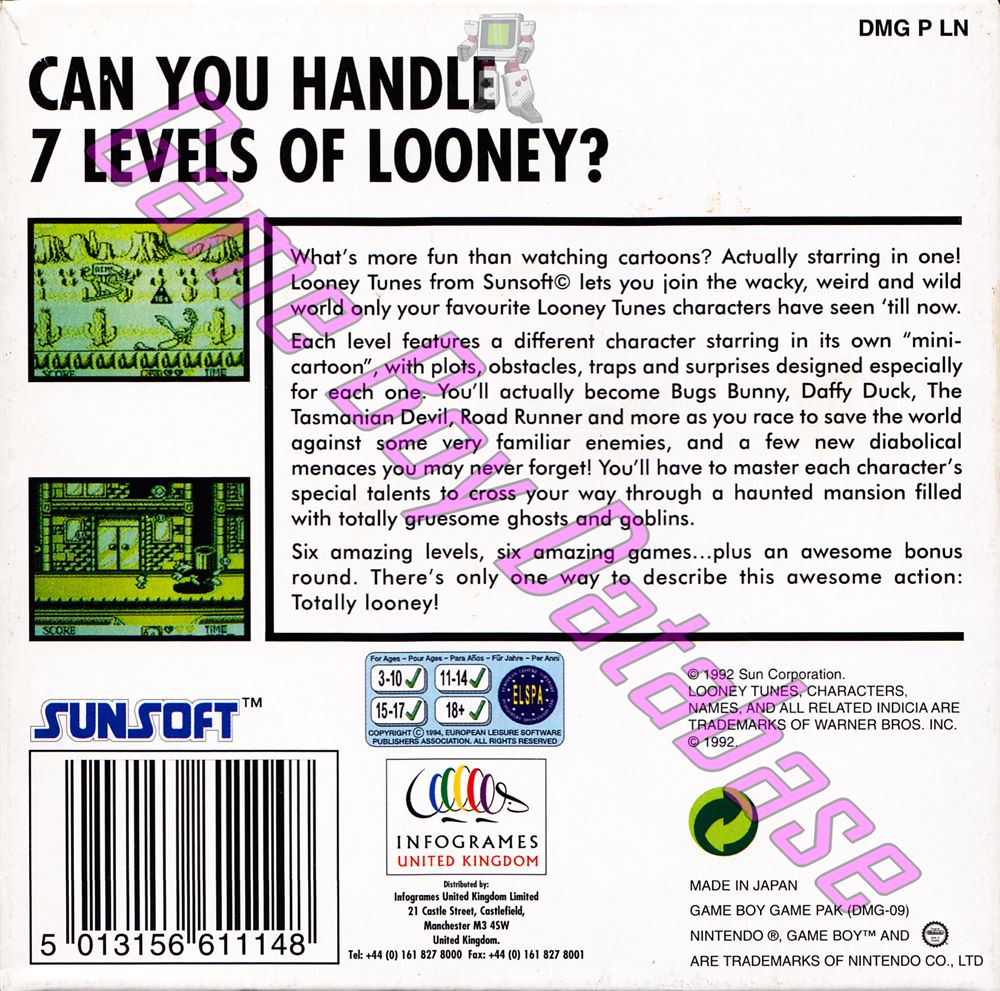 Looney Tunes UKV-3 Back of the box