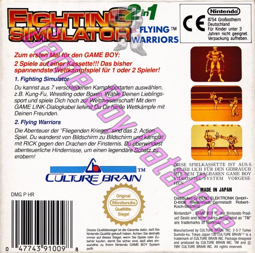 Fighting Simulator 2 in 1 Flying Warriors NOE Back of the box