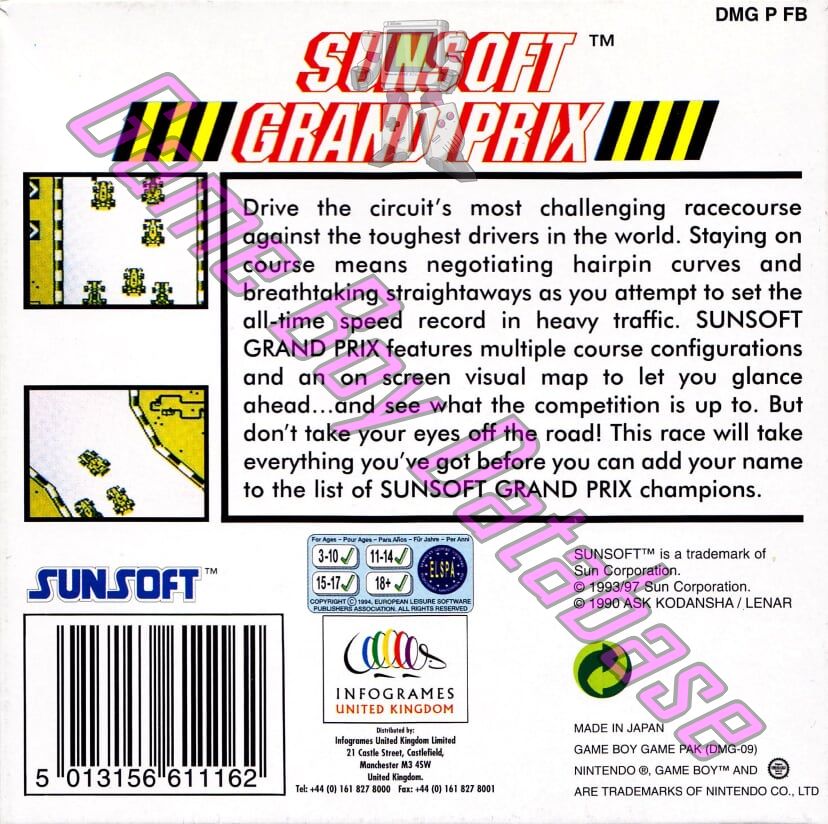 Sunsoft Grand Prix UKV Back of the box