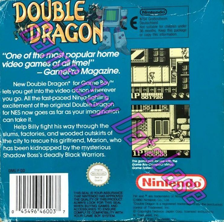 Double Dragon UKV Back of the box