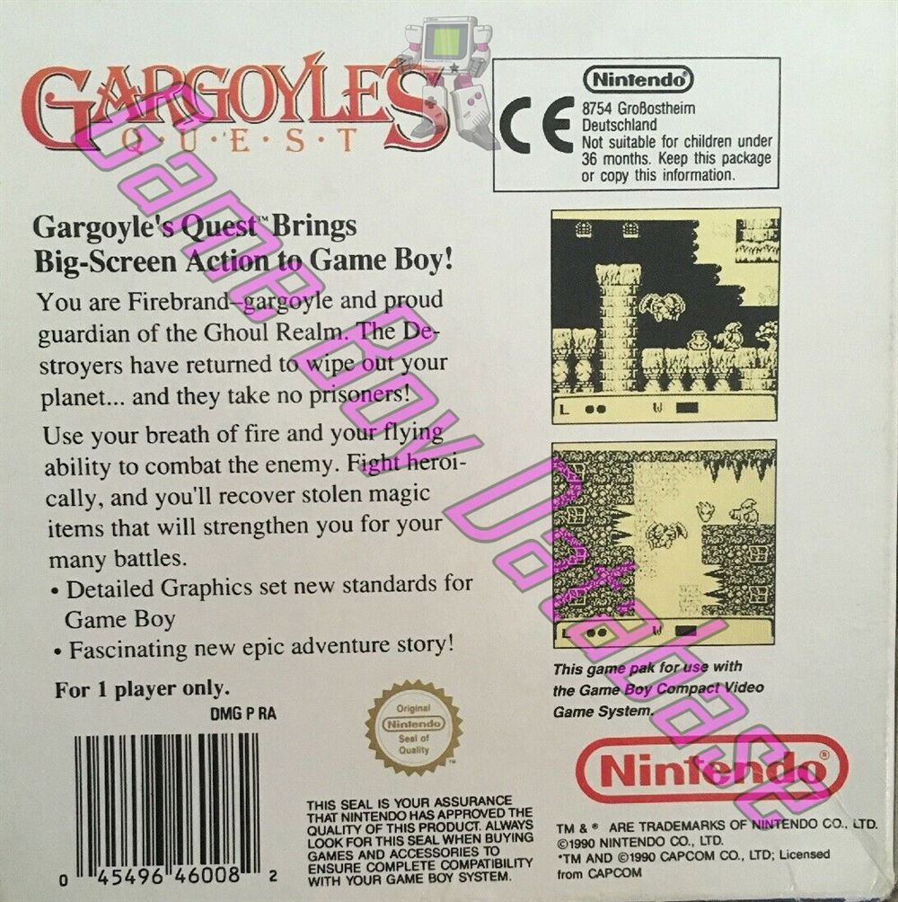 Gargoyle's Quest UKV Back of the box