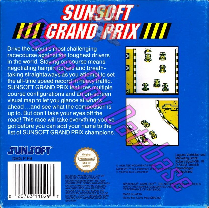 Sunsoft Grand Prix HOL Back of the box