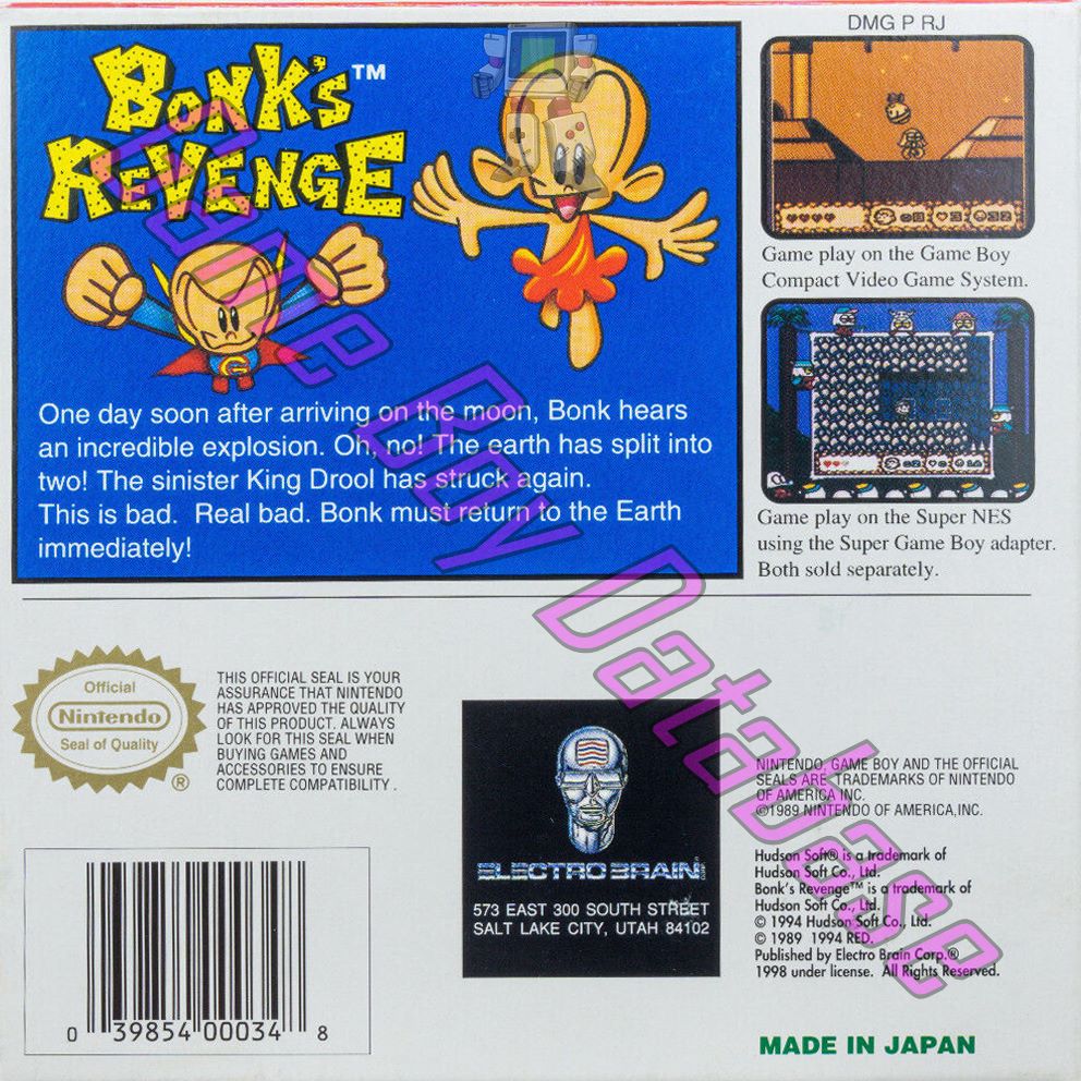 Bonk's revenge USA-1 Back of the box