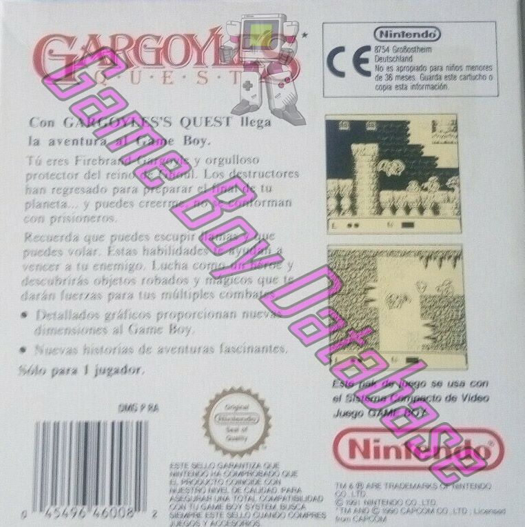 Gargoyle's Quest ESP-1 Back of the box