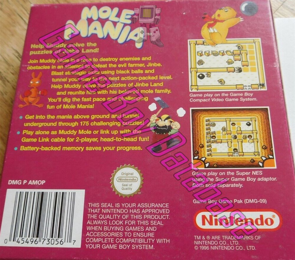 Mole Mania NUKV Back of the box