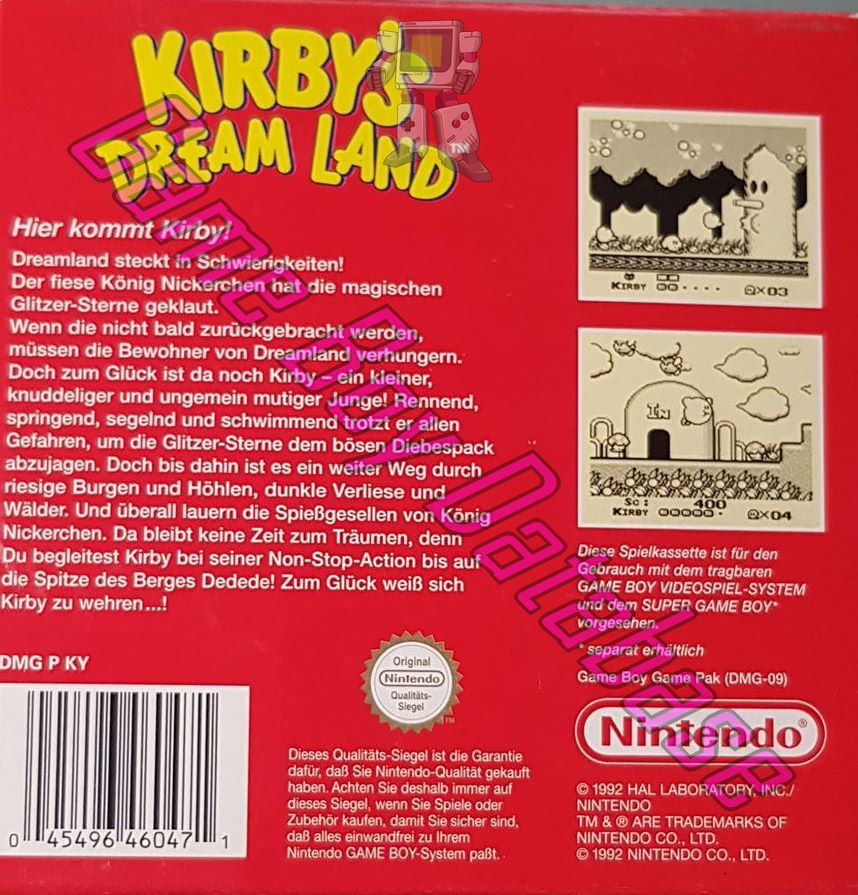 Kirby's Dream Land NNOE Back of the box