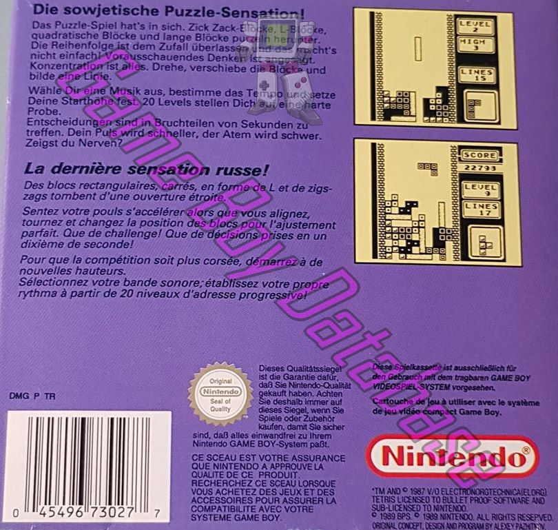 Tetris FRG-3 Back of the box