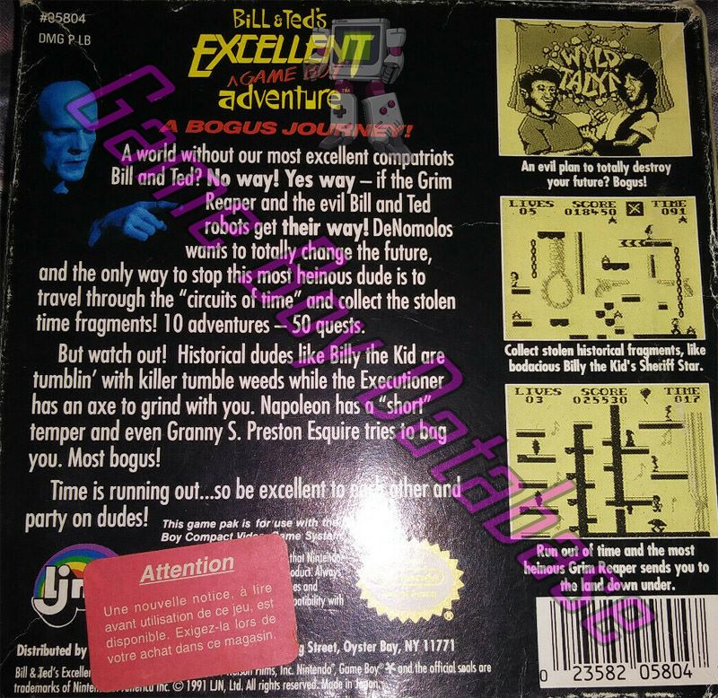 Bill & Ted's Excellent Game Boy Adventure USA Back of the box