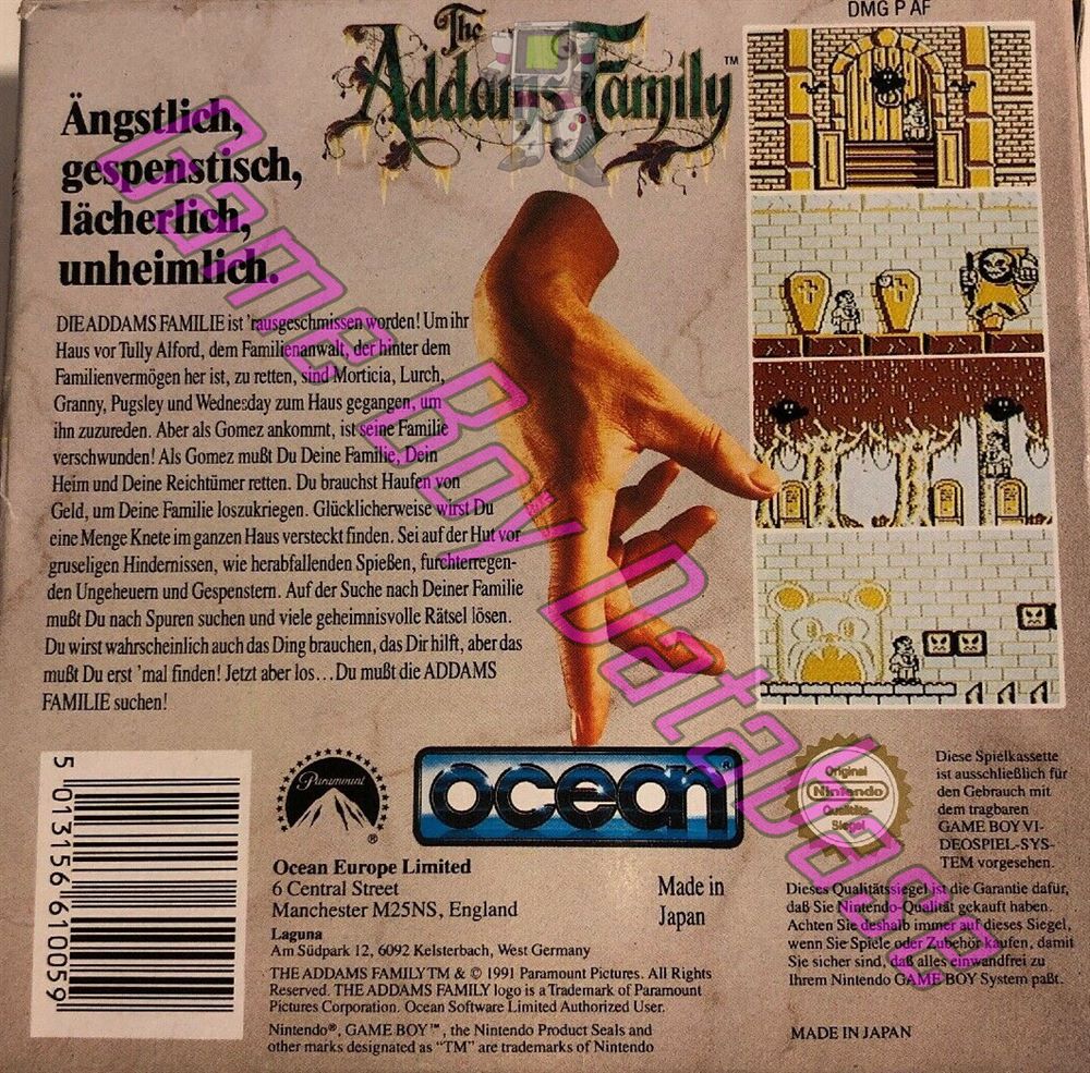 Addams Family (the) NOE Back of the box