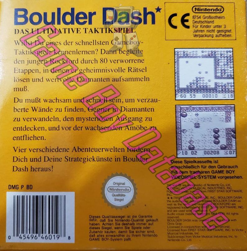 Boulder Dash NOE Back of the box