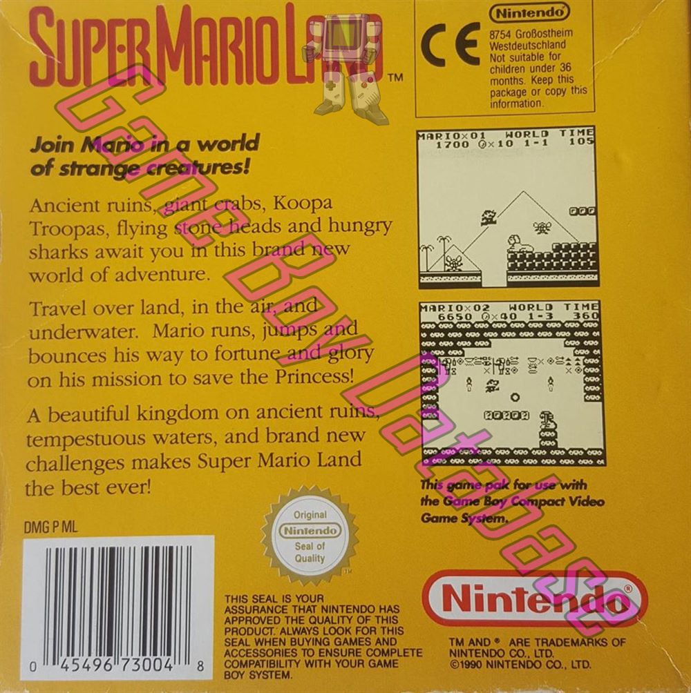 Super Mario Land UKV Back of the box