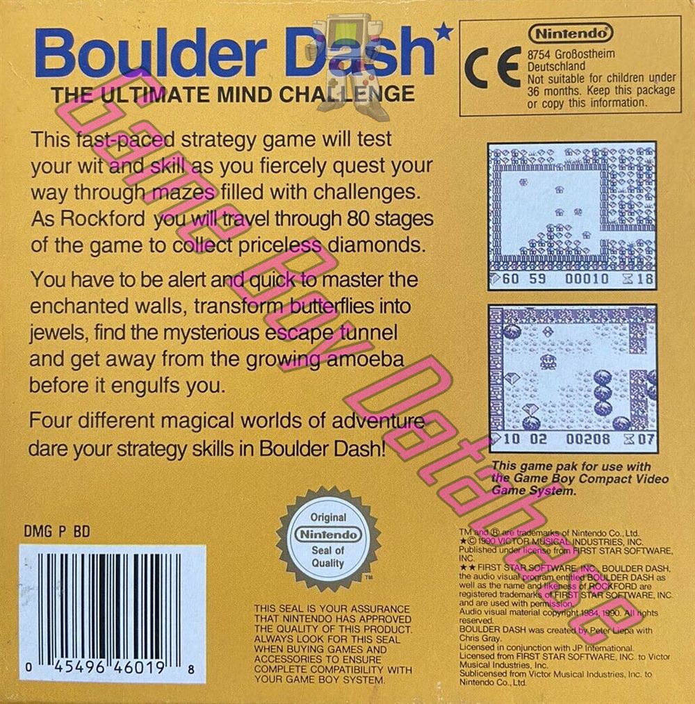 Boulder Dash SCN Back of the box