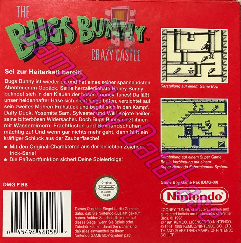 Bugs Bunny the Crazy Castle NNOE Back of the box