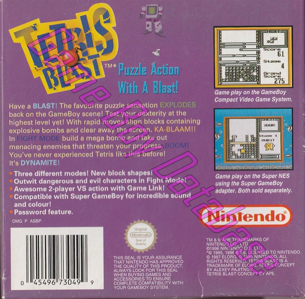 Tetris Blast GPS Back of the box