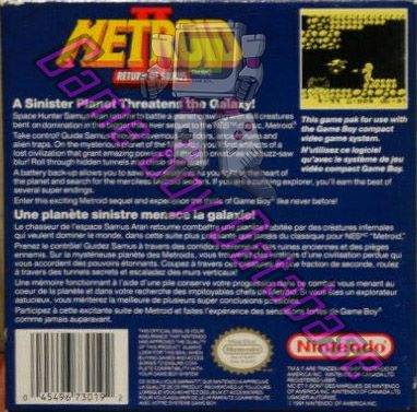 Metroid II Return of Samus CAN-1 Back of the box