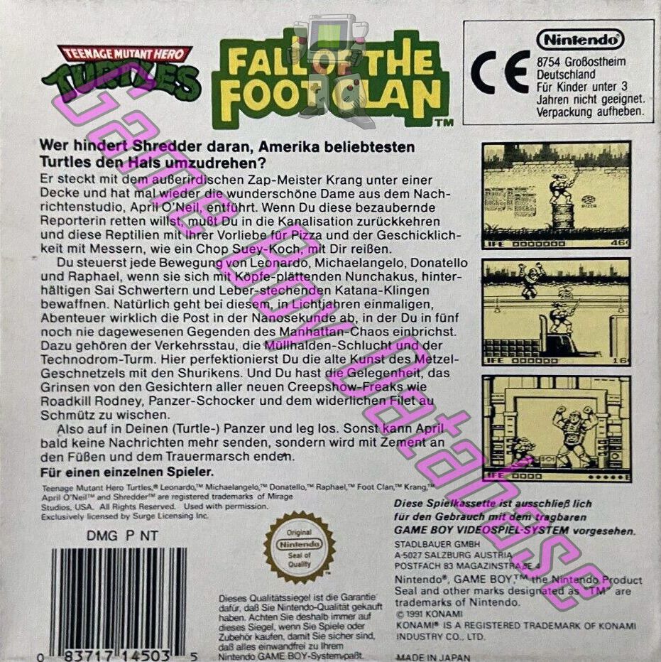 Teenage Mutant Hero Turtles Fall of the Foot Clan FRG Back of the box