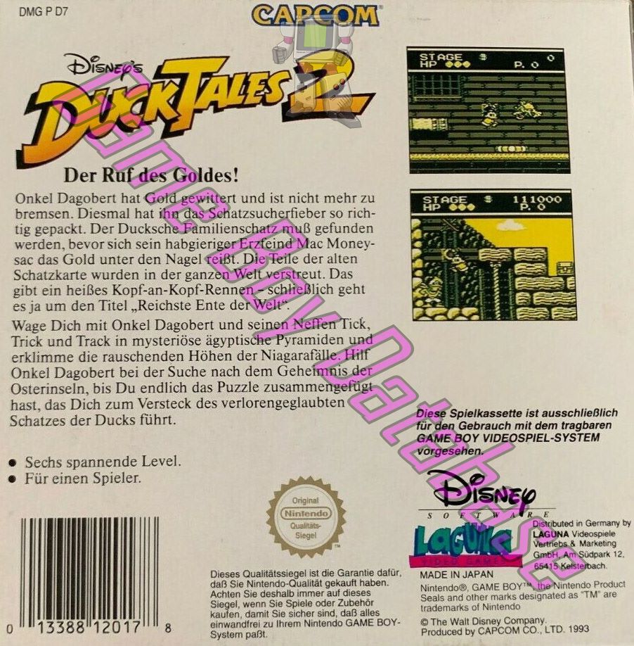 Duck Tales 2 (Disney's) NOE-1 Back of the box