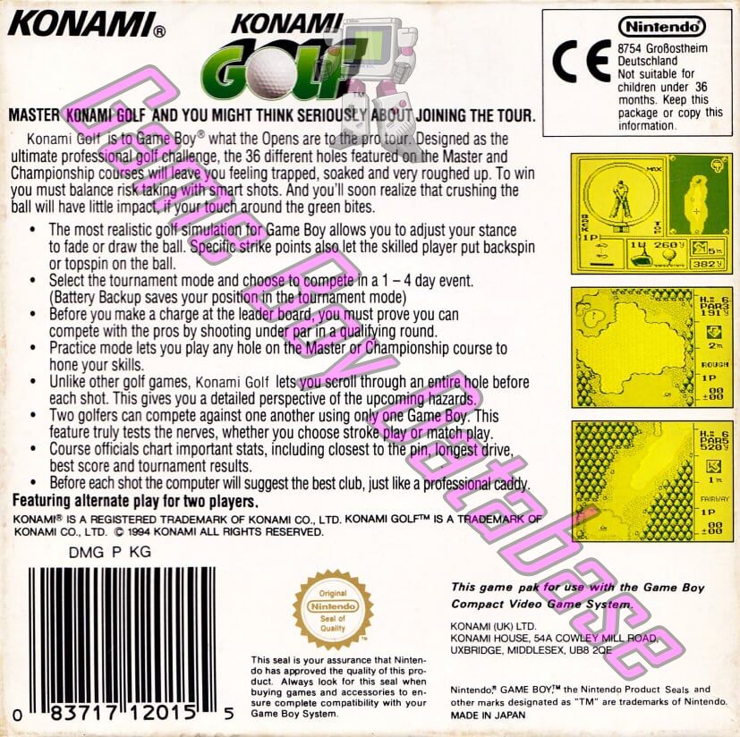 Konami Golf UKV Back of the box