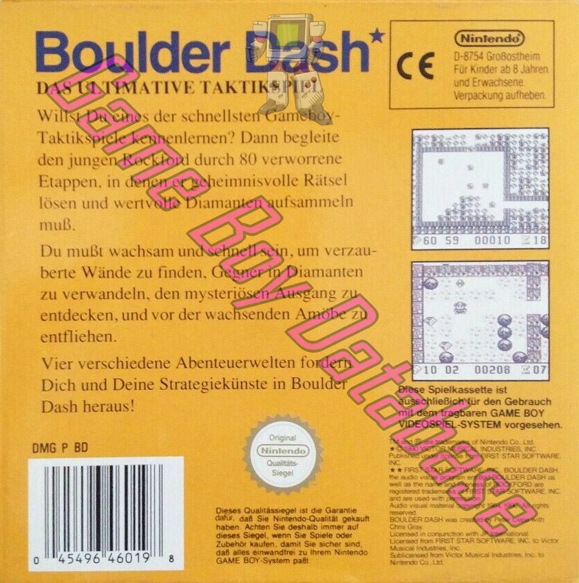 Boulder Dash NOE-2 Back of the box