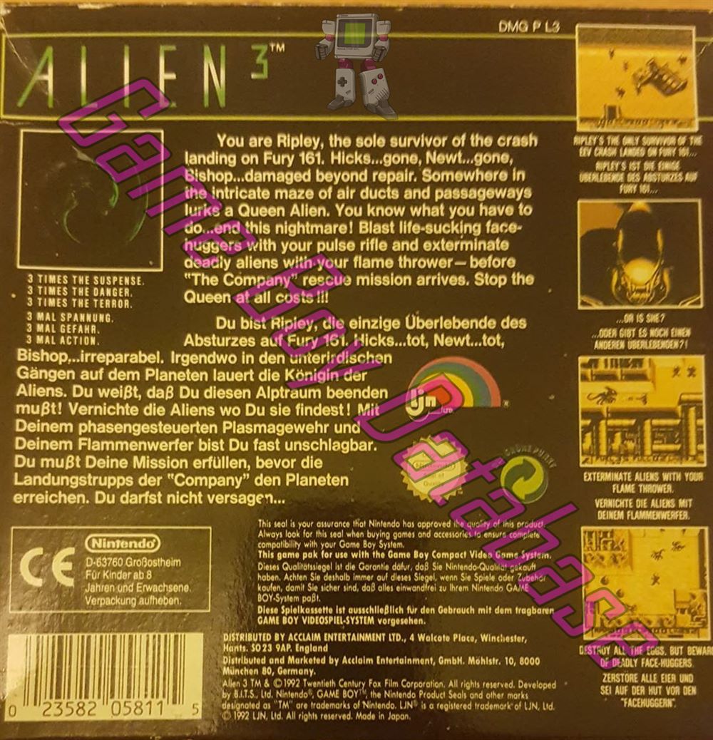 Alien 3 NOE-1 Back of the box