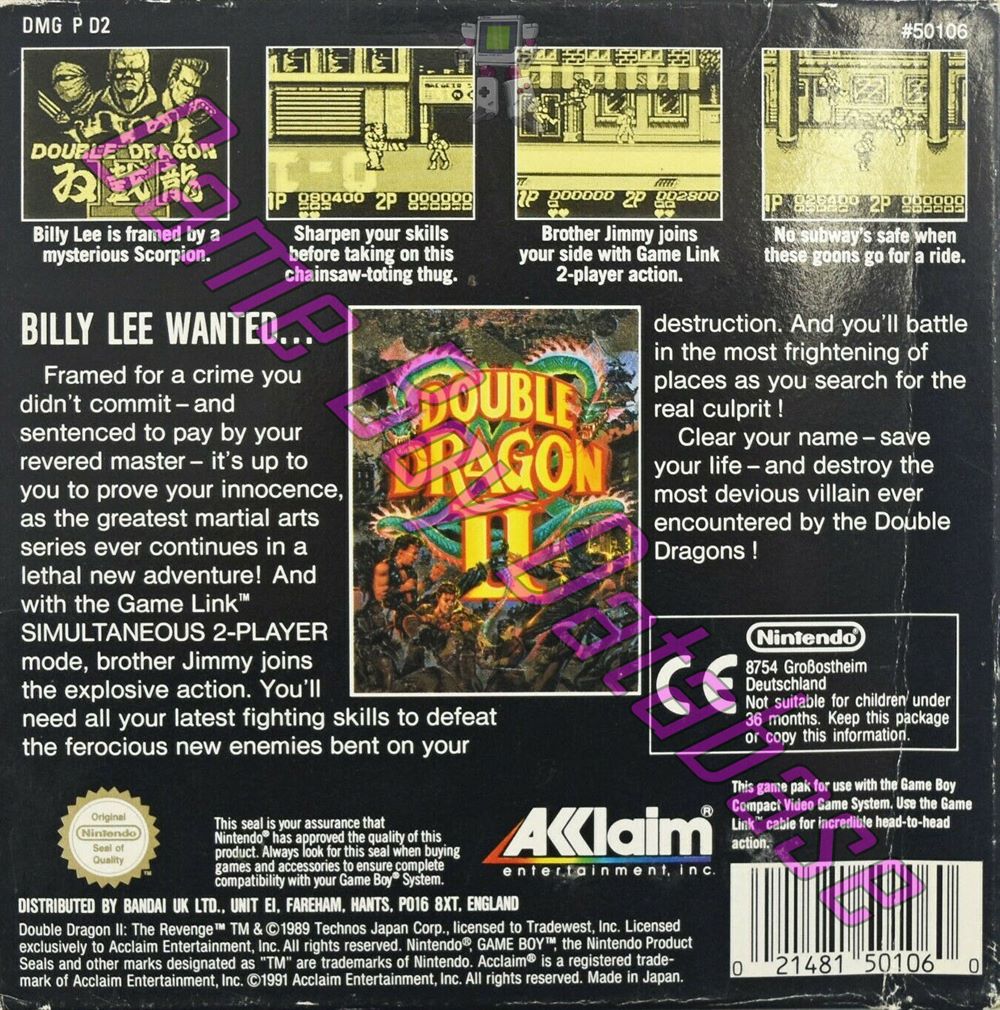 Double Dragon II UKV Back of the box