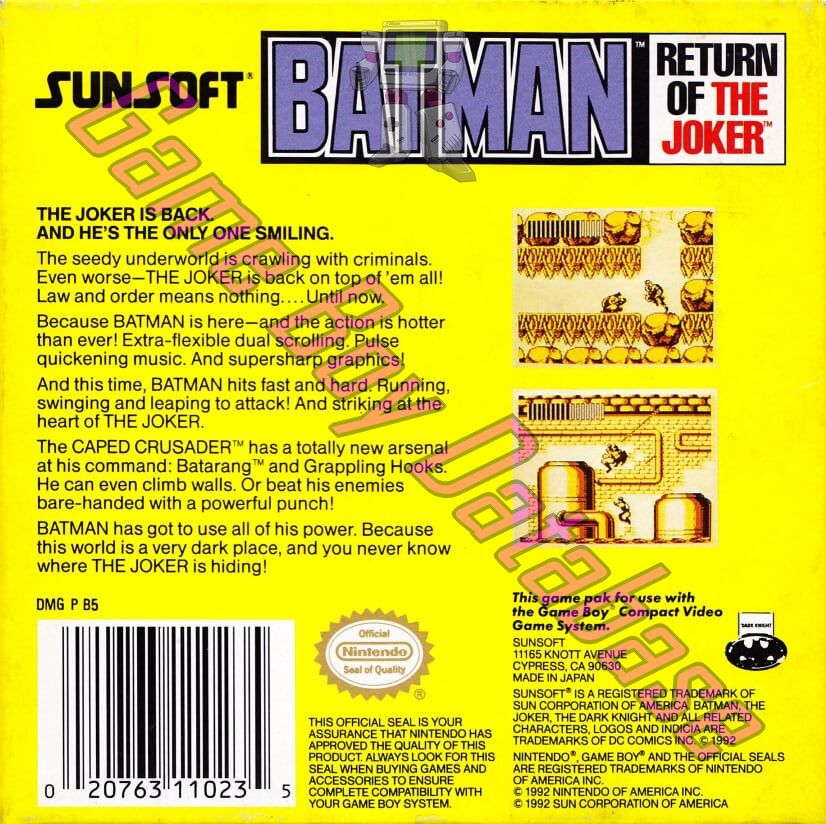 Batman Return of the Joker USA Back of the box