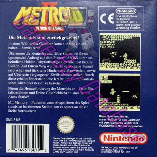 Metroid II Return of Samus NOE Back of the box