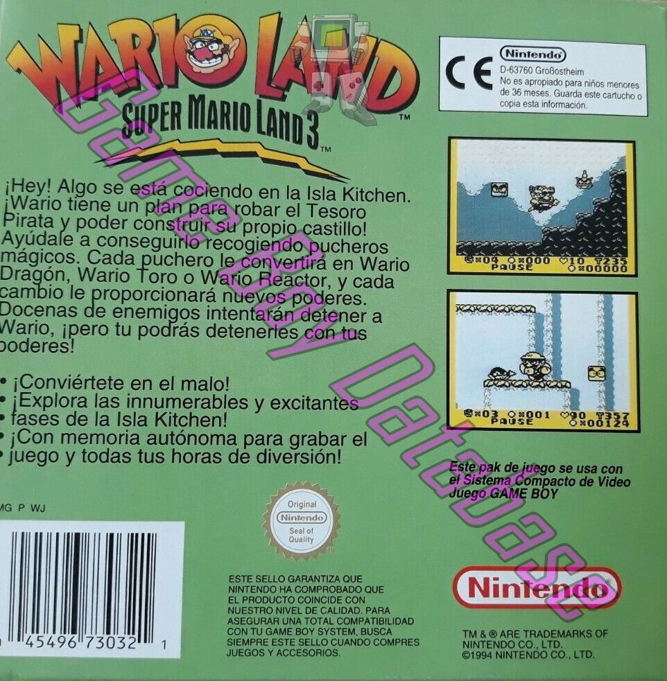 Wario Land: Super Mario Land 3 ESP-2 Back of the box