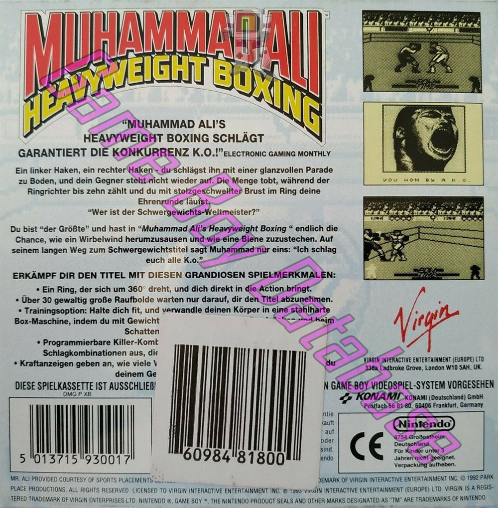 Muhammad Ali Heavyweight Boxing NOE Back of the box