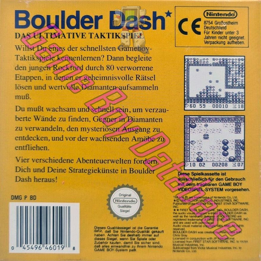 Boulder Dash NOE-1 Back of the box