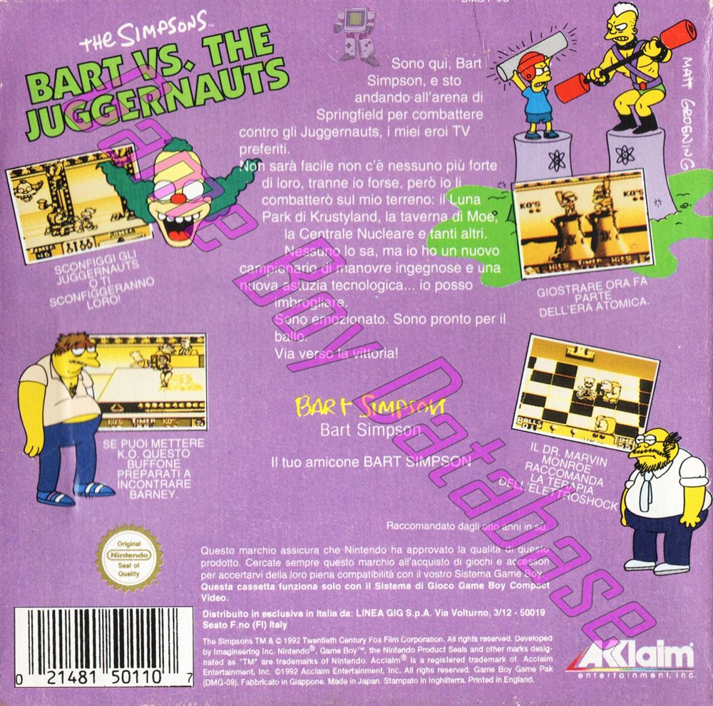 Simpsons Bart vs. the Juggernauts (the) ITA Back of the box