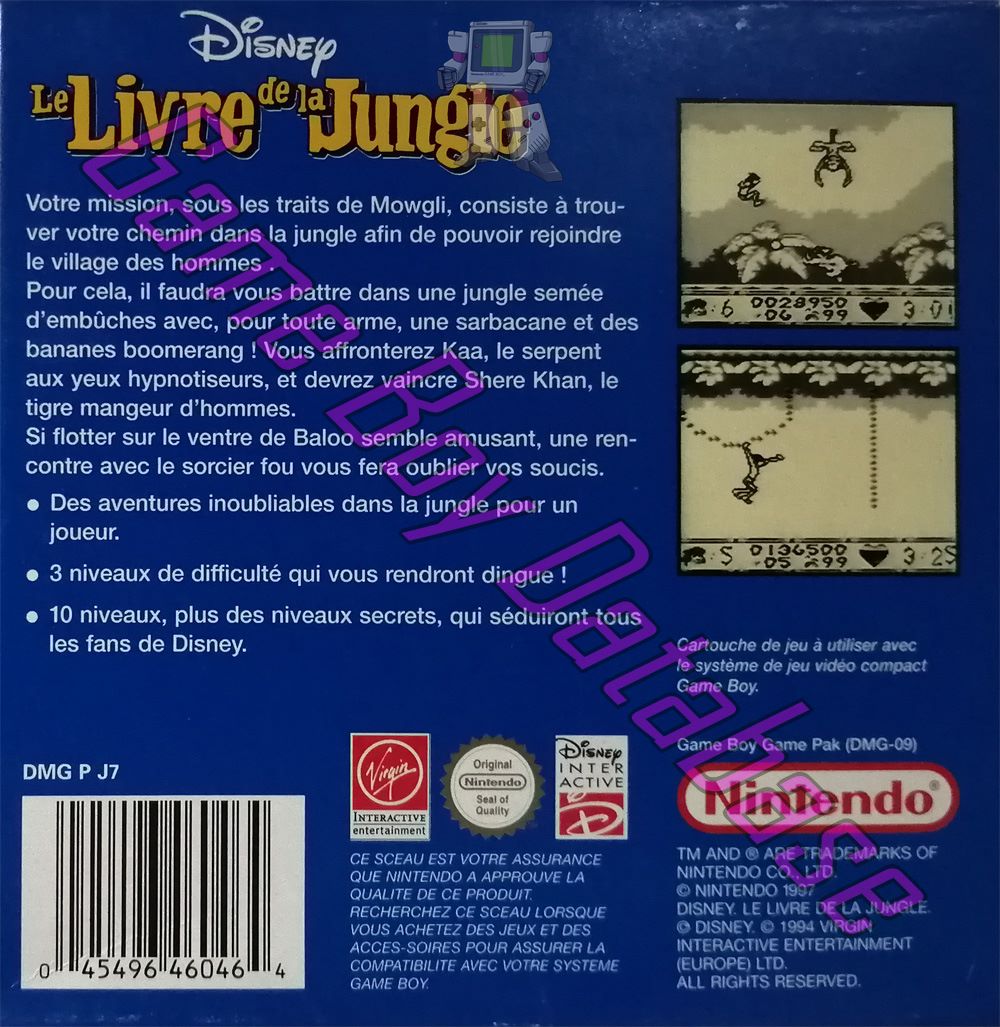 Livre de la Jungle (Disney le) NFRA Back of the box