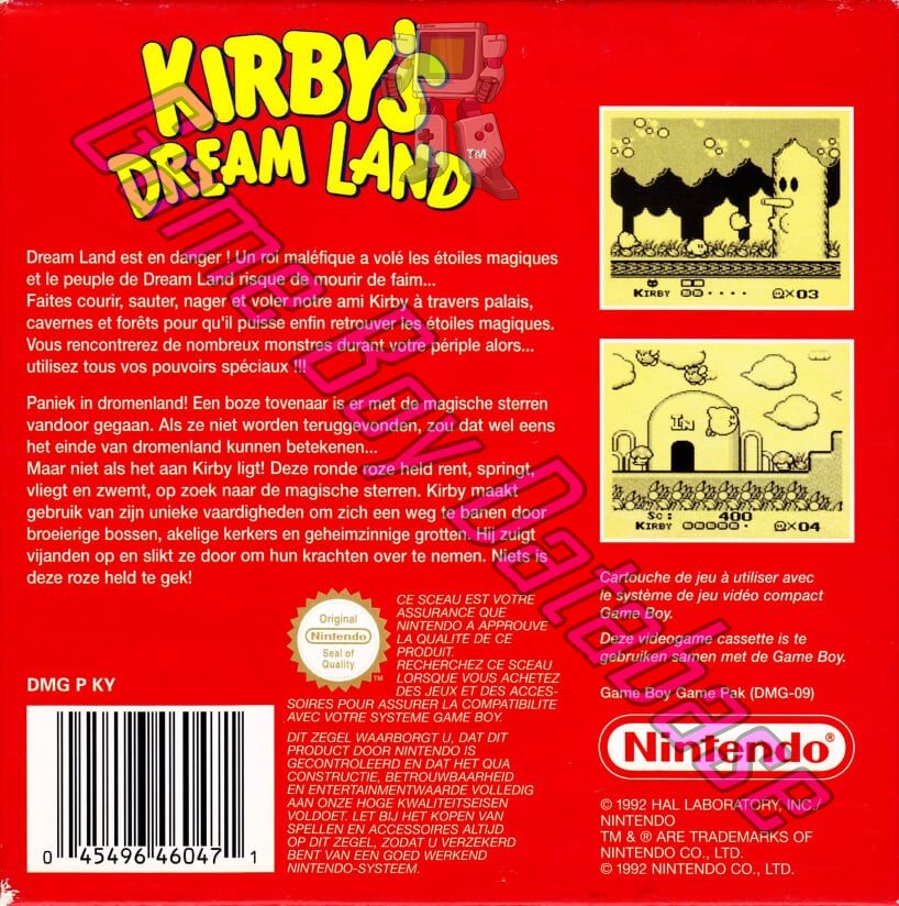 Kirby's Dream Land NFAH Back of the box