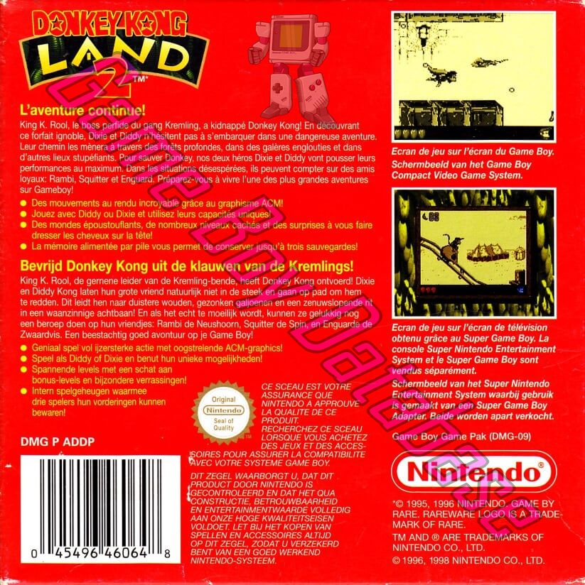 Donkey Kong Land 2 NFAH Back of the box