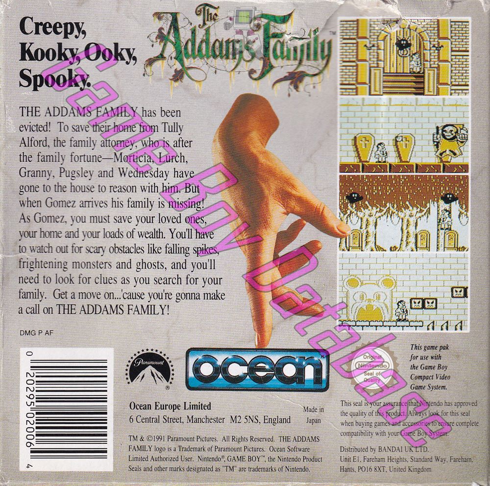 Addams Family (the) UKV Back of the box