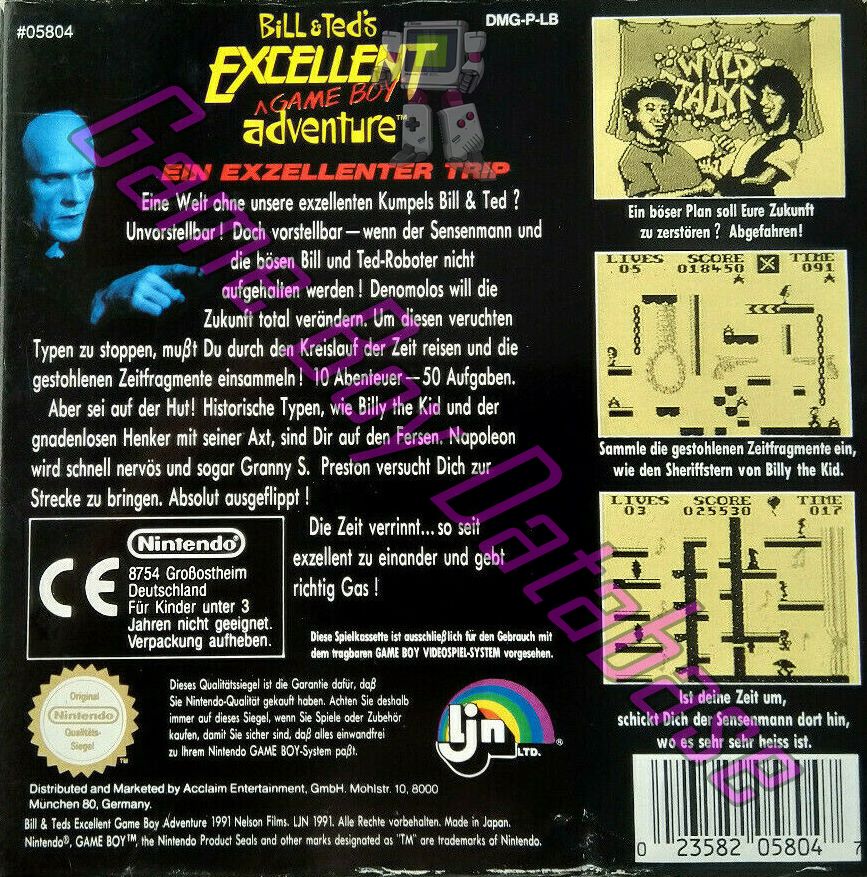 Bill & Ted's Excellent Game Boy Adventure NOE Back of the box