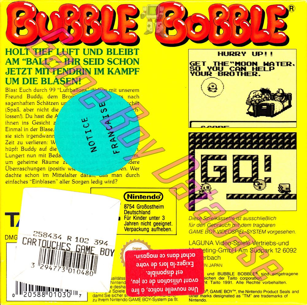 Bubble Bobble NOE Back of the box