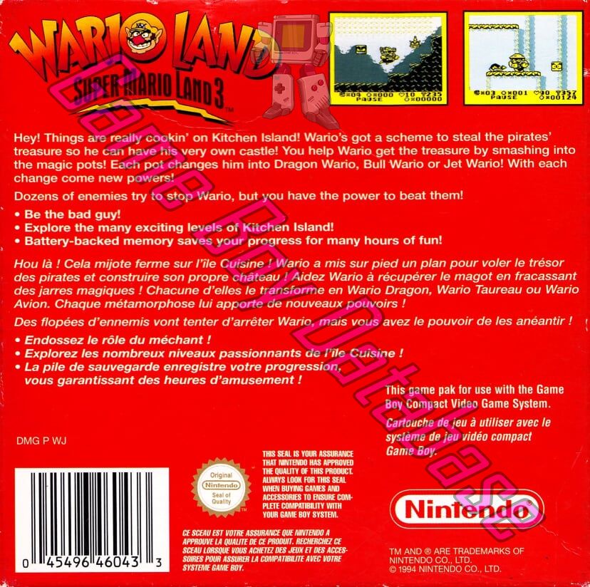 Wario Land: Super Mario Land 3 (Nintendo Classics Series) FAH Back of the box