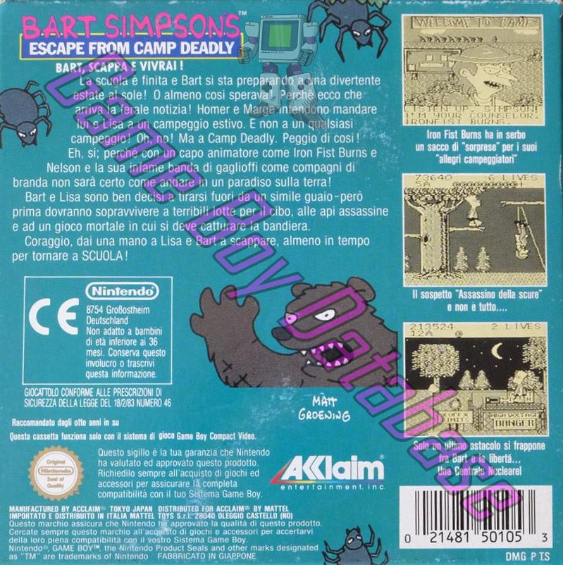 Bart Simpson's Escape from Camp Deadly ITA Back of the box