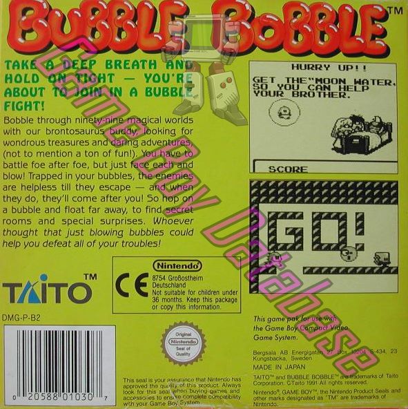 Bubble Bobble SCN Back of the box