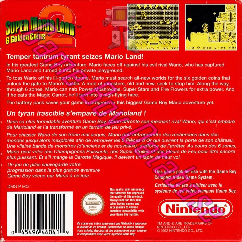 Super Mario Land 2: 6 Golden Coins (Nintendo Classics Series) FAH-1 Back of the box