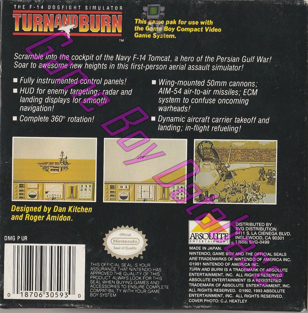 Turn and Burn (the F-14 Dogfight Simulator) USA-2 Back of the box