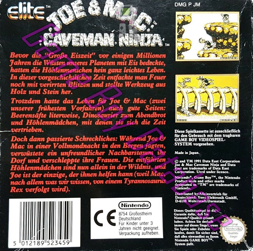 Joe & Mac Caveman Ninja NOE Back of the box