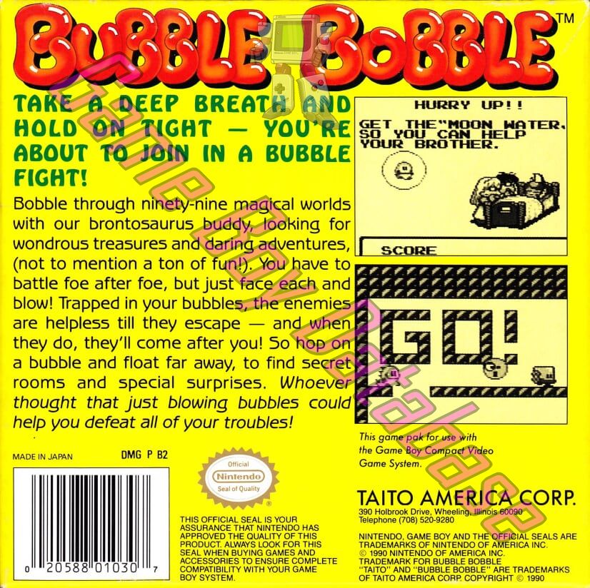 Bubble Bobble USA Back of the box