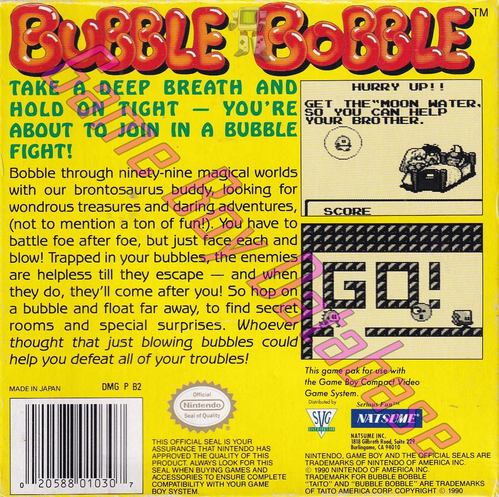 Bubble Bobble USA-1 Back of the box